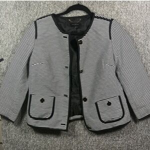 Talbots - Black &‎ White Striped Blazer Jacket Women's Size 10/12